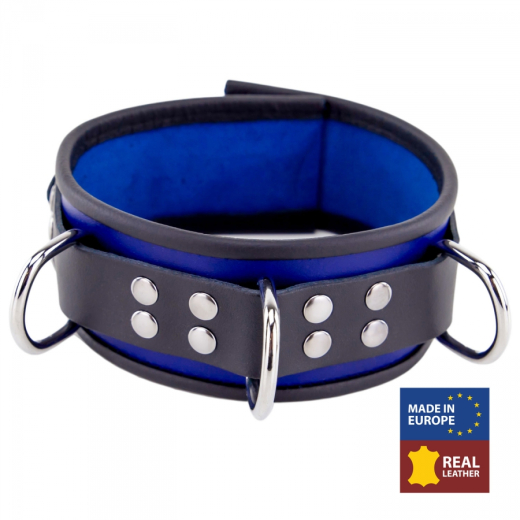 Collar w. D-Rings Leather blue-black