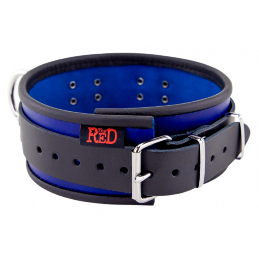 Collar w. D-Rings Leather blue-black by Buckle adjustable high Quality Cowhide BDSM Neck Restraint by THE RED buy