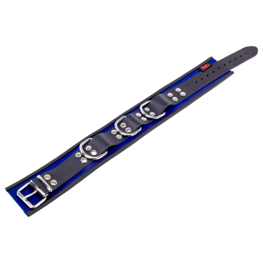 Collar w. D-Rings Leather blue-black by Buckle adjustable strong Cowhide BDSM Neck Restraint by THE RED buy cheap