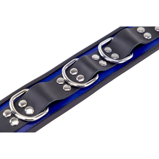 Collar w. D-Rings Leather blue-black by Buckle adjustable high Quality Cowhide BDSM Restraint by THE RED buy