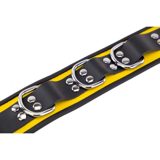 Collar w. D-Rings Leather yellow-black by Buckle adjustable durable Cowhide BDSM Neck Restraint by THE RED buy cheap
