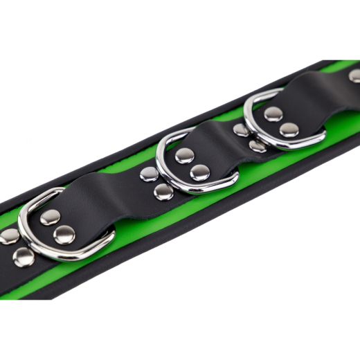 Halsband m. D-Ringen Leder grün-schwarz mit Schnalle einstellbar BdSM Halsfessel von THE RED günstig kaufen