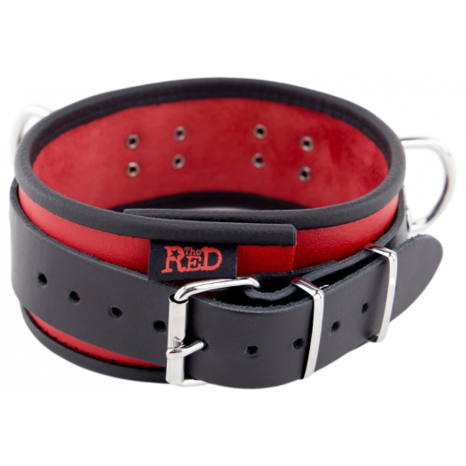 Halsband m. D-Ringen Leder rot-schwarz mit Schnalle einstellbar hochwertiges Rindsleder BdSM Halsfessel kaufen
