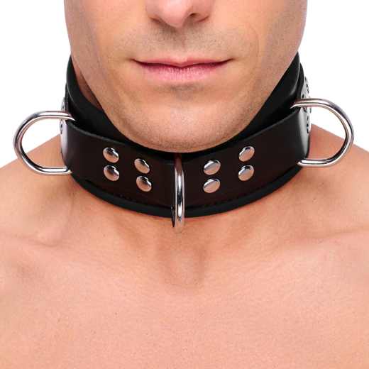 Halsband m. D-Ringen Leder schwarz einstellbar starkes Rindsleder BdSM Halsband von THE RED günstig kaufen