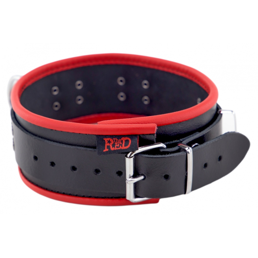 Collier avec anneaux en D en cuir noir-rouge avec boucle réglable en cuir de boeuf solide de THE RED à bas prix