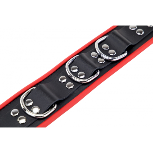Collier avec anneaux en D en cuir noir-rouge réglable en cuir de boeuf solide BdSM Halsfessel von THE RED kaufen günstig