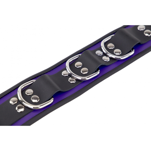 Collar w. D-Rings Leather purple-black by Buckle adjustable high Quality Cowhide Neck Restraint by THE RED buy cheap