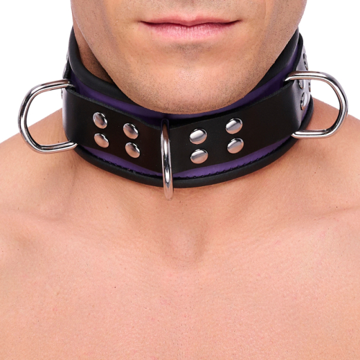 Collar w. D-Rings Leather purple-black by Buckle adjustable Cowhide BDSM Neck Restraint by THE RED buy cheap