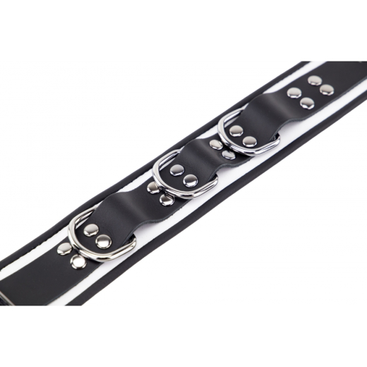 Collar w. D-Rings Leather white-black by Buckle adjustable Cowhide BDSM Neck Restraint by THE RED buy cheap