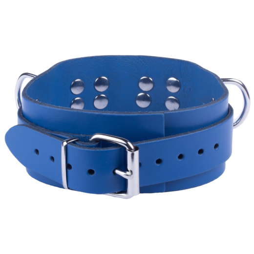 Halsband m. D-Ringen Ultra Leder blau starkes & dickes Rindsleder pflanzlich gegerbt mit Schnalle einstellbar kaufen