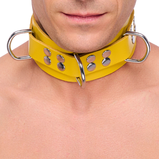 Collar w. D-Rings Ultra Leather yellow strong Cowhide vegetable tanned adjustable by Buckle by THE RED buy cheap