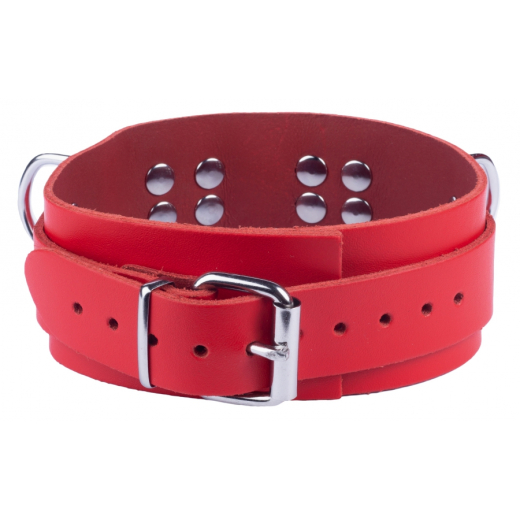 Halsband m. D-Ringen Ultra Leder rot starkes & dickes Rindsleder mit Schnalle einstellbar von THE RED günstig kaufen