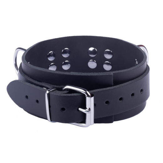Collar w. D-Rings Ultra Leather black strong & thick Cowhide vegetable tanned adjustable by Buckle by THE RED buy cheap