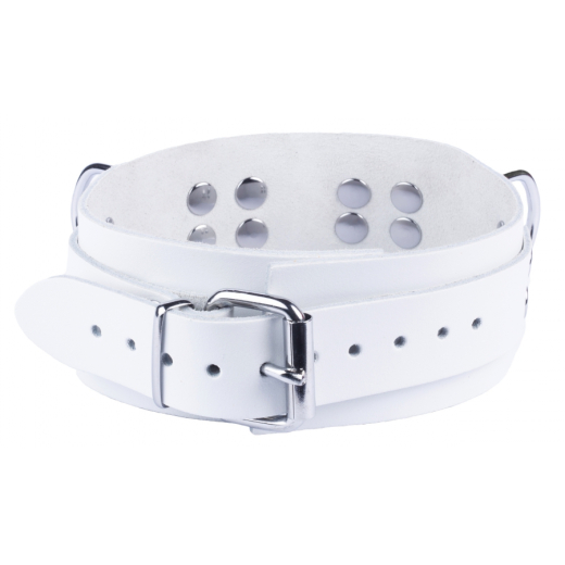 Collar w. D-Rings Ultra Leather white strong & thick Cowhide vegetable tanned adjustable by Buckle by THE RED buy cheap