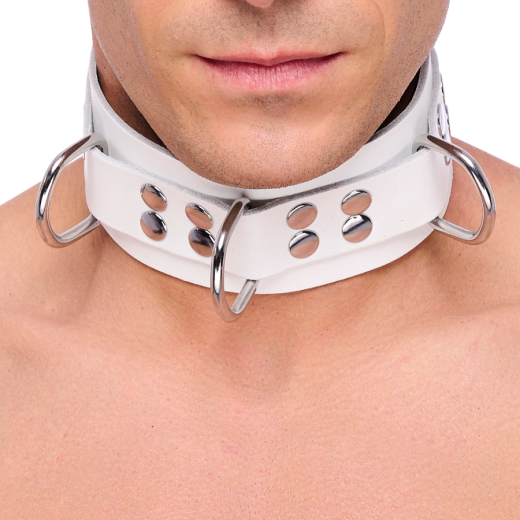 Collar w. D-Rings Ultra Leather white strong Cowhide vegetable tanned adjustable by Buckle by THE RED buy cheap