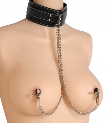 Collar w. adjustable Nipple Clamps PU-Leather