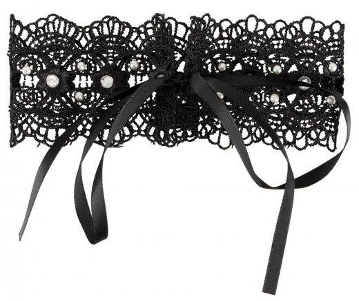 Halsband Stickerei m. Strass besetzt mit weissen Perlen & Strass-Steinchen von COTTELLI ACCESSOIRES kaufen