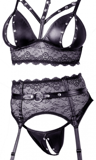 Halsband-Top Strumpfhalter & Slip m. Druckknöpfen