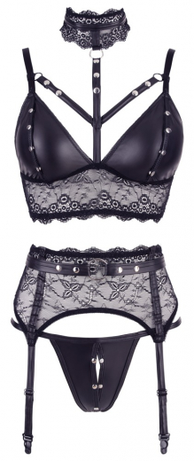 Halsband-Top Strumpfhalter & Slip m. Druckknöpfen