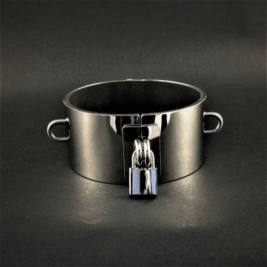 Halsfessel m. D-Ringen & Schloss Edelstahl breit 35cm