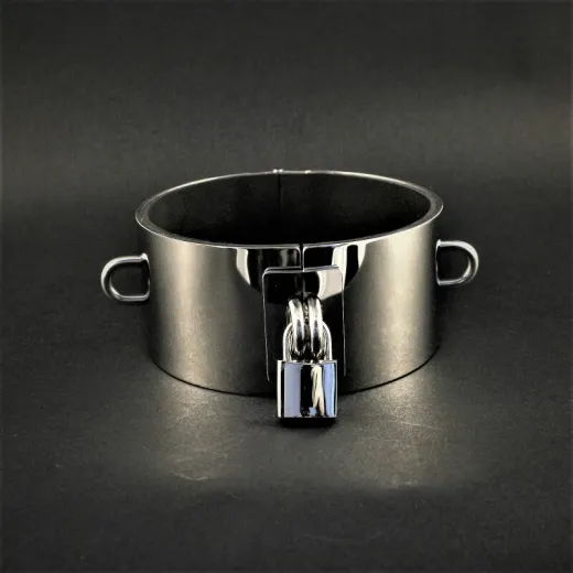 Halsfessel m. D-Ringen & Schloss Edelstahl breit 35cm