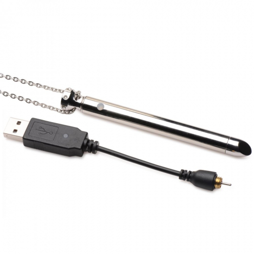 Necklace w. Steel Vibrator rechargeable silver-colored