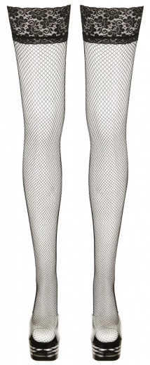 Halterlose Netzstrümpfe m. Spitzenabschluss 10cm schwarz