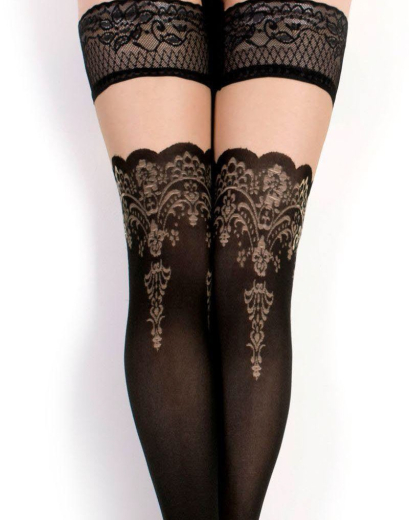 Hold-up Stockings w. Embroidery Ballerina 2201 transparent-opaque elastic Quality buy cheap