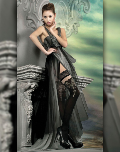 Hold-up Stockings w. Embroidery Ballerina 2201 transparent-opaque Fantasy-Stockings buy cheap