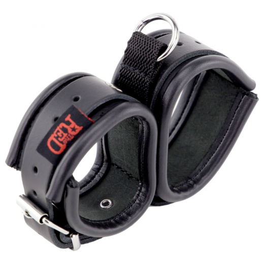 Handfesseln doppelt m. D-Ring Leder vernähte Handgelenkmanschetten per Schnallen einstellbar von THE RED kaufen