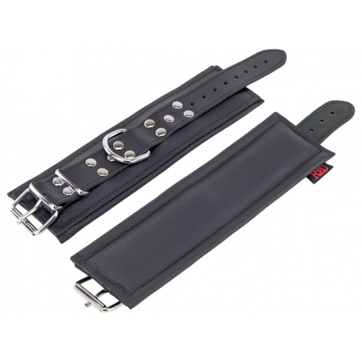 Handfesseln gepolstert m. D-Ring Leder schwarzgerundete Kanten inklusive Schnapp-Karabiner von THE RED kaufen