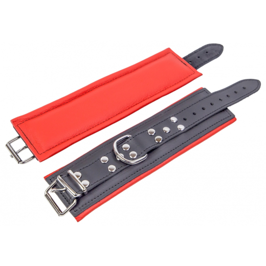 Wrist Restraints padded w. D-Ring Leather black-red adjustable rounded Edges Carabiner included by THE RED buy cheap