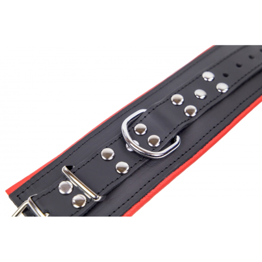 Wrist Restraints padded w. D-Ring Leather black-red by Buckle adjustable double Snap-Carabiner included by THE RED buy