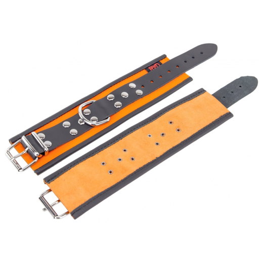 Handfesseln m. D-Ring Leder orange-schwarz einstellbar per Schnallen hochwertiges Rindsleder von THE RED kaufen