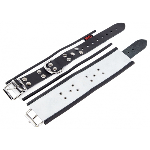 Handfesseln m. D-Ring Leder weiss-schwarz einstellbar per Schnallen hochwertiges starkes Rindsleder von THE RED kaufen