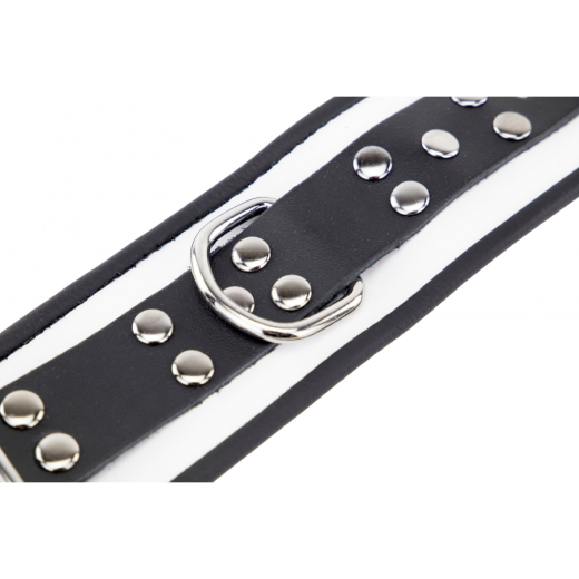 Handfesseln m. D-Ring Leder weiss-schwarz einstellbar per Schnallen starkes Rindsleder von THE RED günstig kaufen