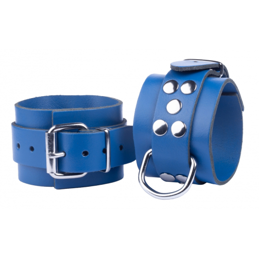 Handfesseln m. D-Ring Ultra Leder blau