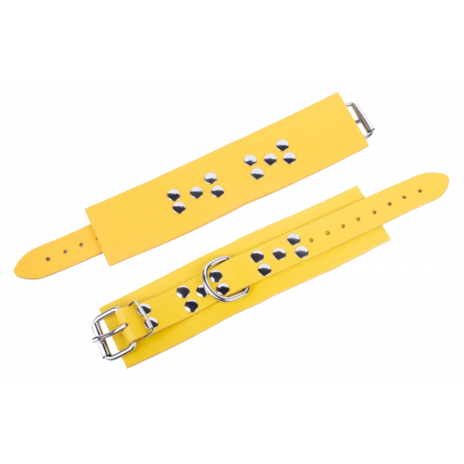 Handfesseln m. D-Ring Ultra Leder gelb starkes dickes Rindsleder per Schnalle einstellbar von THE RED günstig kaufen