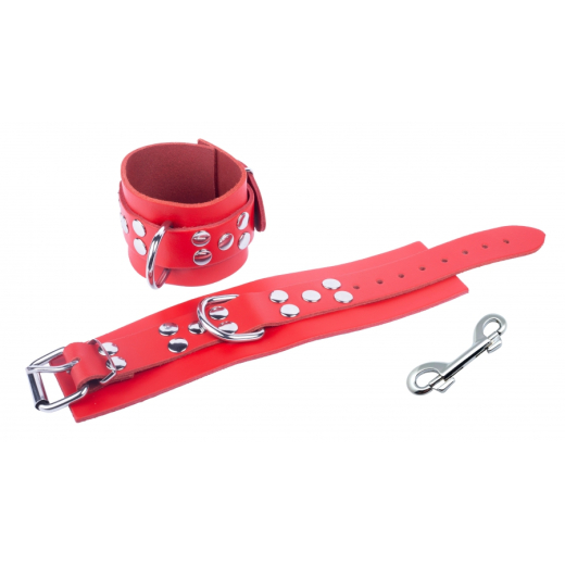 Wrist Cuffs w. D-Ring Ultra Leather red strong & thick Cowhide vegetable tanned by Buckle adjustable by THE RED buy