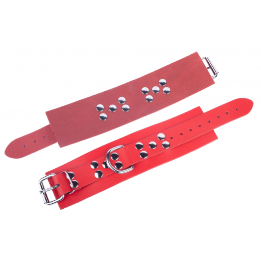 Wrist Cuffs w. D-Ring Ultra Leather red strong & thick Cowhide by Buckle adjustable by THE RED buy cheap