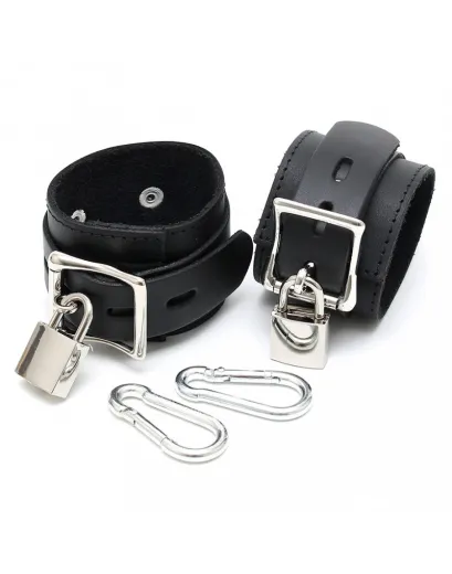 Handfesseln m. Schlösser & Karabiner Basic Leder