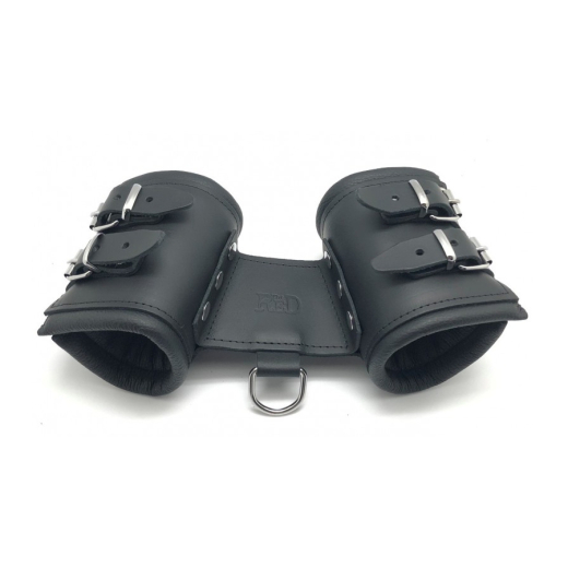 Wrist Cuffs double extra wide Deluxe Leather with 4 Metal Buckles adjustable BDSM rounded Edges by THE RED buy cheap