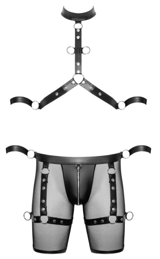 Harness-Pants & Brustharness Netz & Mattlook aufregende Kombination mit Fesselringen von SVENJOYMENT günstig kaufen