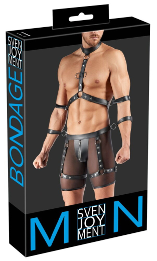 Harness-Pants & Brustharness Netz & Mattlook aufregende Kombination mit 4 Arm/Handfesseln von SVENJOYMENT kaufen