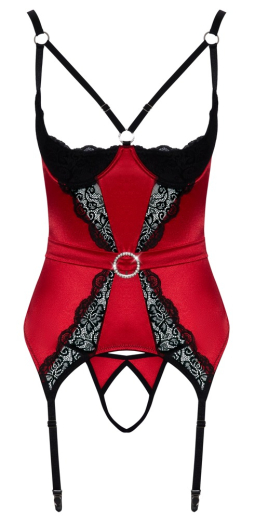 Lifting Suspender Shirt open Bust & Thong red-black