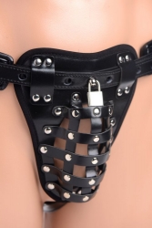Mens Chastity Belt Netted Thong PU-Leather