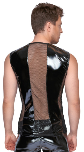 Herren Lack-Shirt m. Netz & Schnallen