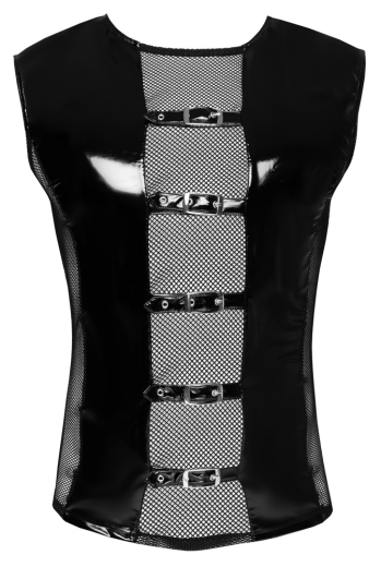 Herren Lack-Shirt m. Netz & Schnallen