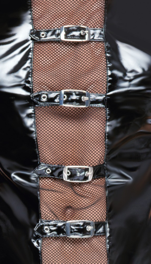 Herren Lack-Shirt m. Netz & Schnallen