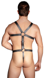 Herren Lederharness Riemenbody Cockring Lederriemen m. Nieten & Stahlringen & 5cm Penisring per Schnallen einstellbar kaufen